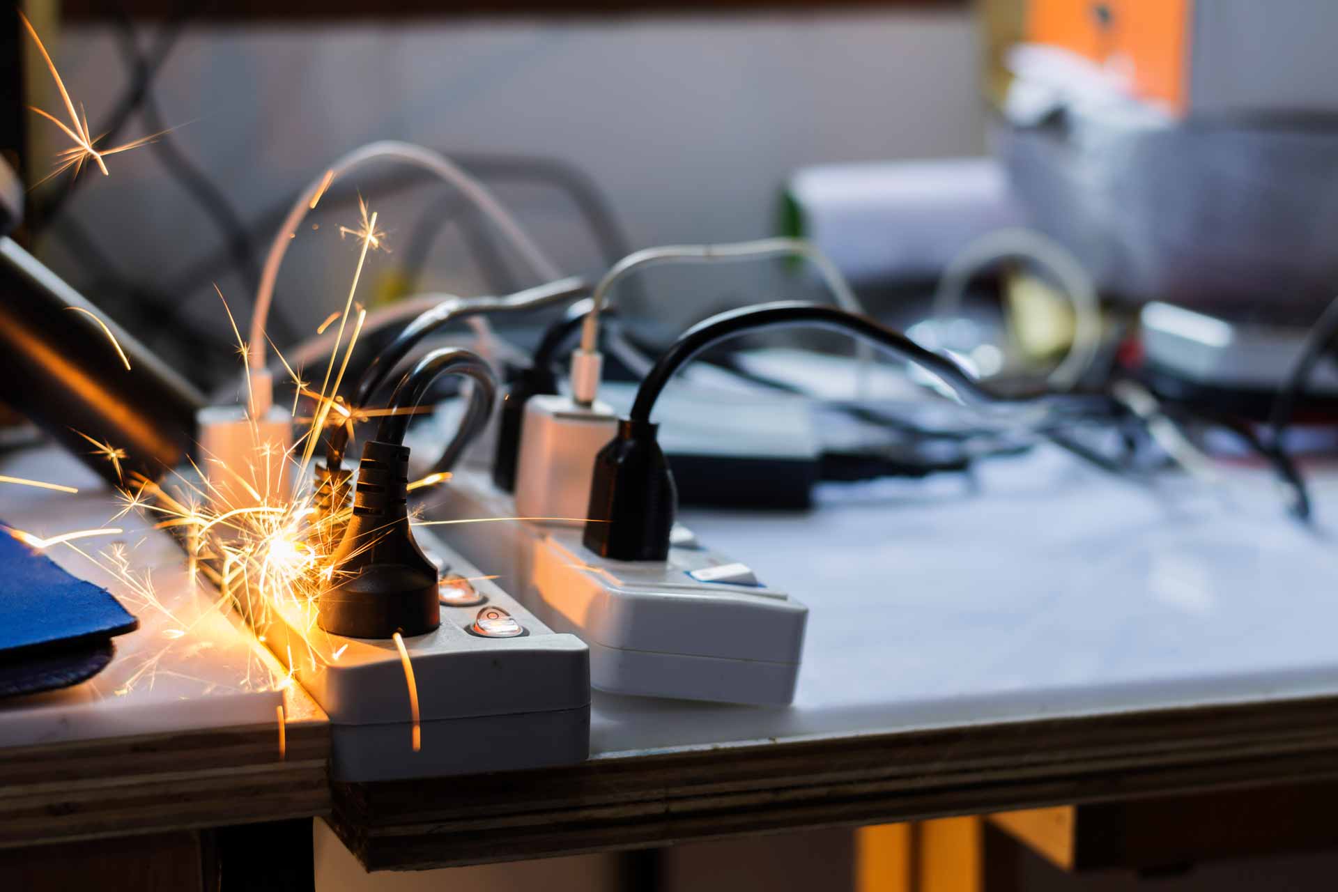 Overloaded power outlet throwing off sparks